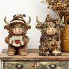 1/2Pcs Coffee Theme Highland Cattle Statue Coffee Mug Highland Cow Resin Figurine Sculpture Home Office Desktop Decoration Ornament