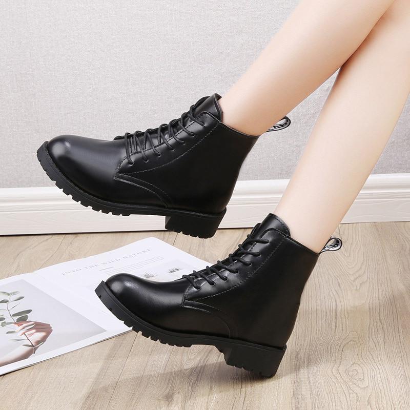 Botas de mujer Zapatos de tobillo Otoño Invierno PU Cuero Peluche Cálido  Cordón Hasta Tacones bajos Mujer Bombas de costura Damas comprar a buen  precio — entrega gratuita, reseñas reales con fotos —