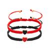2Pcs Love Heart Beaded Couple Bracelet for Women Men Lucky Red Black Braided Rope Matching Bracelet Friendship Charm Jewelry