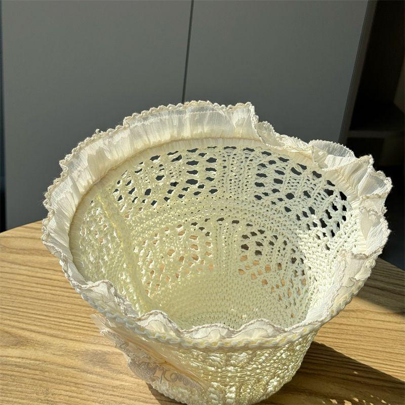 Chapeau Bob en Dentelle Française pour Femmes Printemps Été Nouveau Creux Pare-Soleil Crème Solaire Bord de Mer Chapeau de Pêcheur