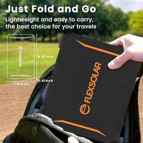 FlexSolar 15W Solar Panel, Slim and Ultra-Lightweight, with USB Port (Max 5.5V/2.8A), IP67 Waterproof and Dustproof, Foldable Solar Charger, Compatibl