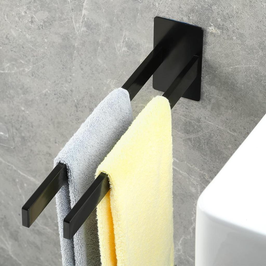 Towel Holder Without Drilling Black Towel Bar Self Adhesive Bathroom Towel Hooks Bathroom Towel Holder Wall Mounting Double Kitchen