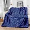 Open DoubleSided Flannel Blanket White with Navy Blue & Light Grey Dashed Circles Pattern, AllSeason Sofa Cover, Air Conditioning & Lunch Break Throw,