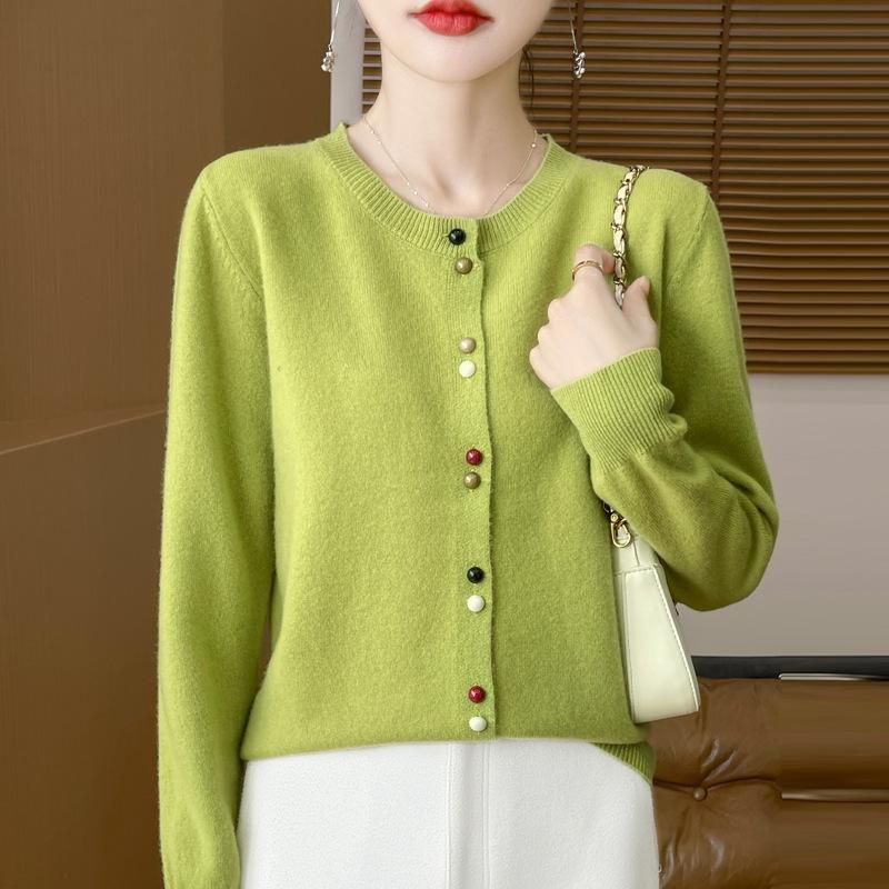 Spring and Autumn New Andy Velvet Cardigan Color Button Knitted Cardigan Women's Crew Neck Loose Sweater Jacket Soft Waxy Versatile Top