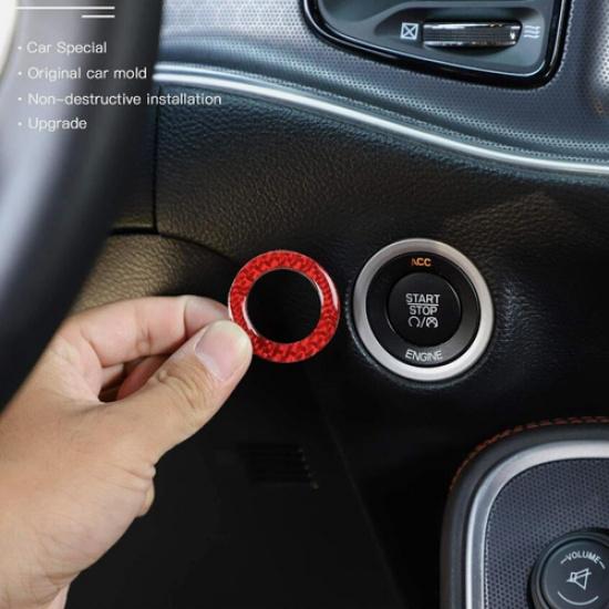 For Dodge Ram 1500 2010-2025 Red Carbon Engine Start Stop Button Cover Ring Trim