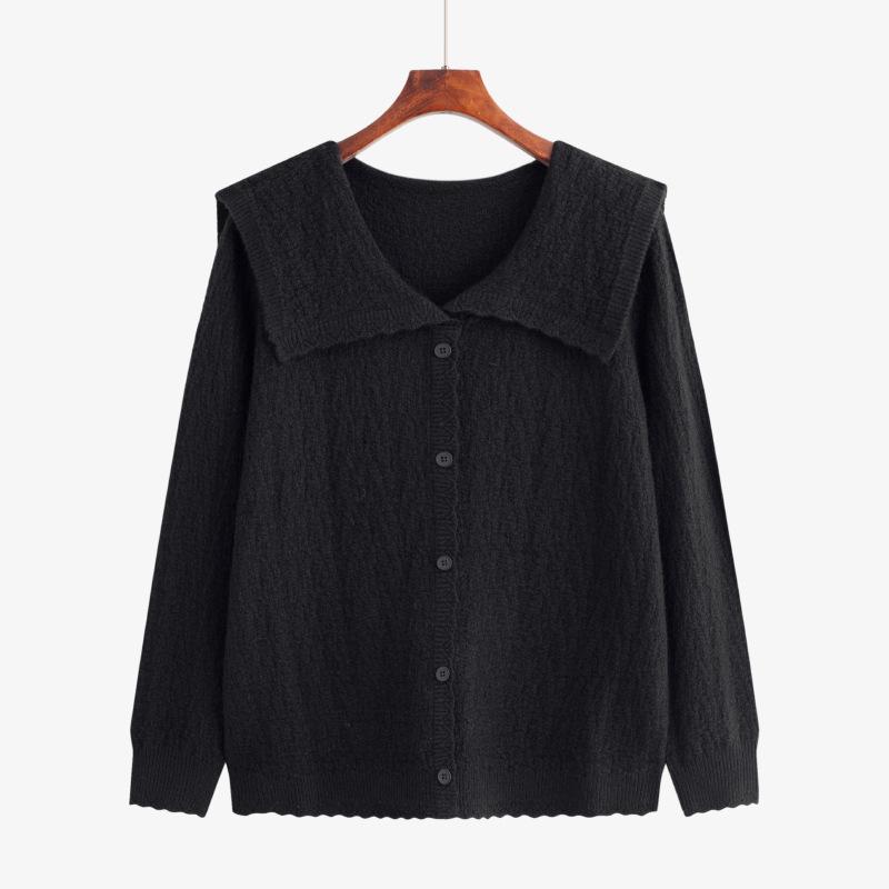 Übergröße Damen Temperament Puppenkragen Langarm Locker Gestrickte Strickjacke