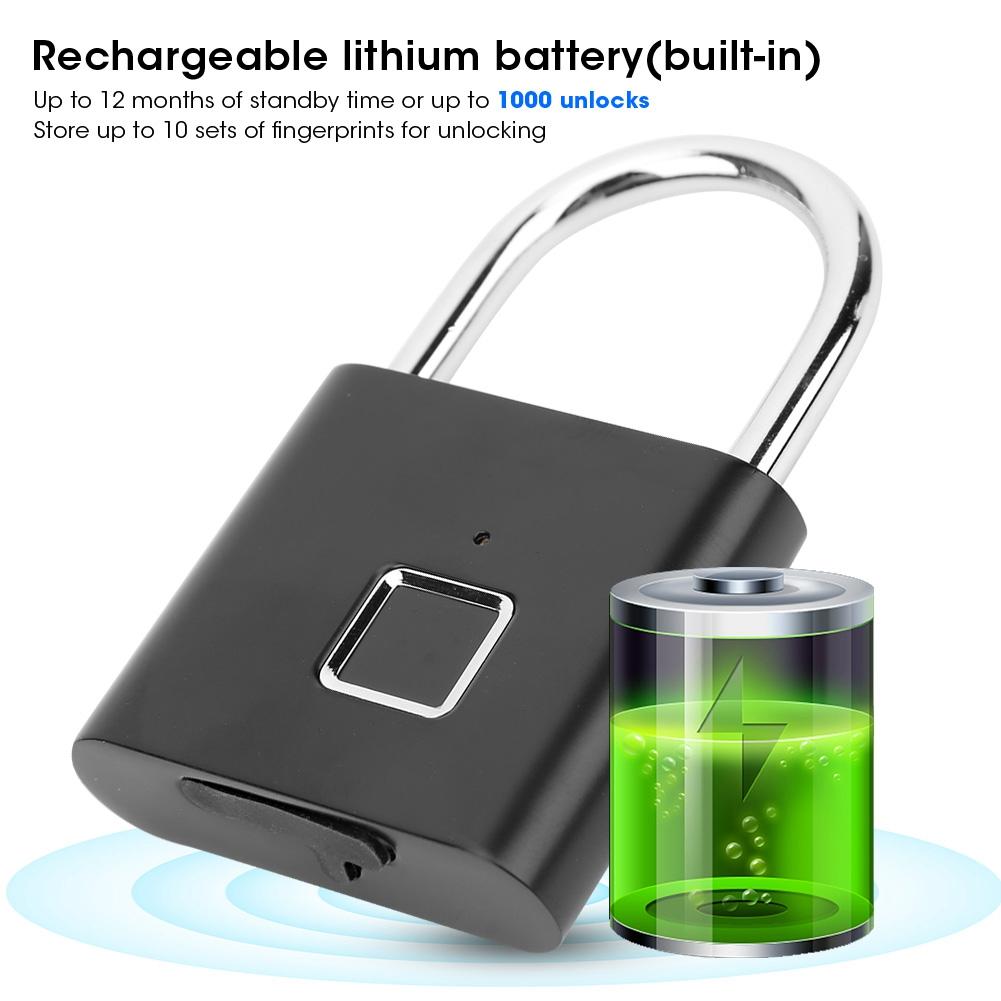 Smart Fingerprint Padlock USB Re able Security LED Lock for Backpack Luggage Cabinet