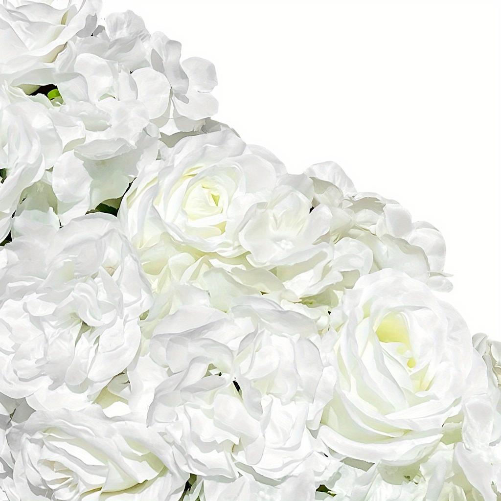 Artificial Silk Flower Row – Dahlia, Rose & Hydrangea – 39.4 Inch Realistic Faux Flowers for Wedding, Party & Home Decor – White