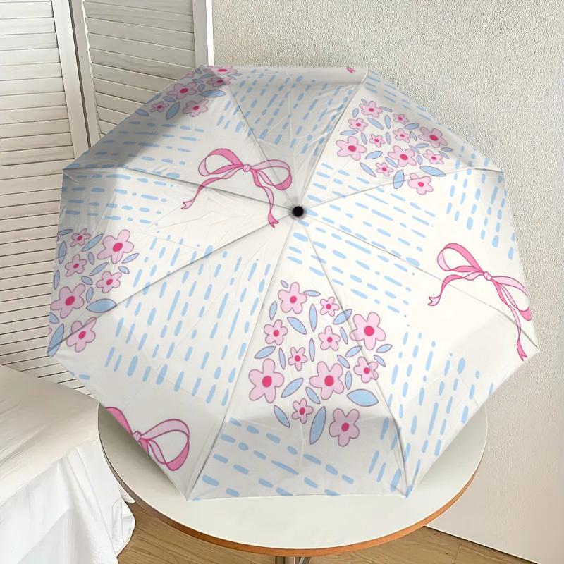 

1pc Floral Patchwork with Ribbons Umbrella with Plastic Handle,Suitable for All Seasons Home Travel Outdoor UmbrellaDD151