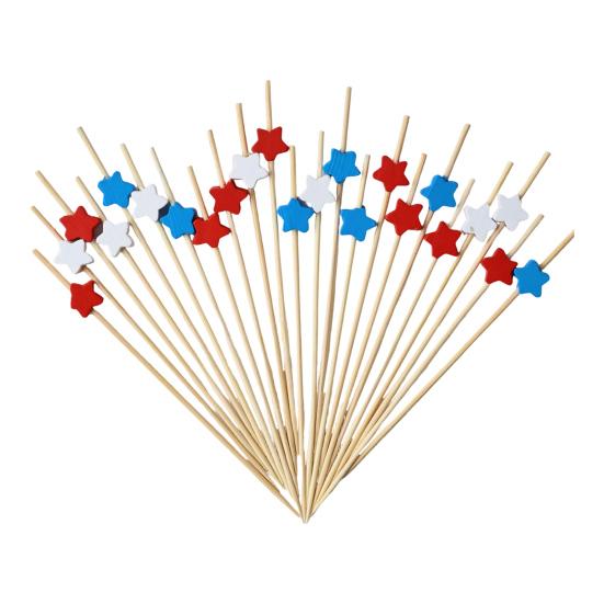 100PCS Disposable Cocktails Picks Star Decor Independence Day Bamboo 100pcs A