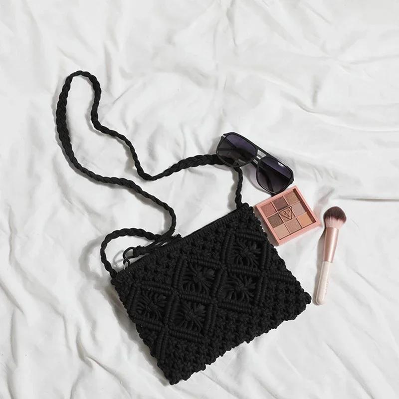 1 Pcs Woven Bag With Crossbody Cotton Thread Tassel Artistic Style Japanese And Korean Style Beach Bag Vacation Travel Bag