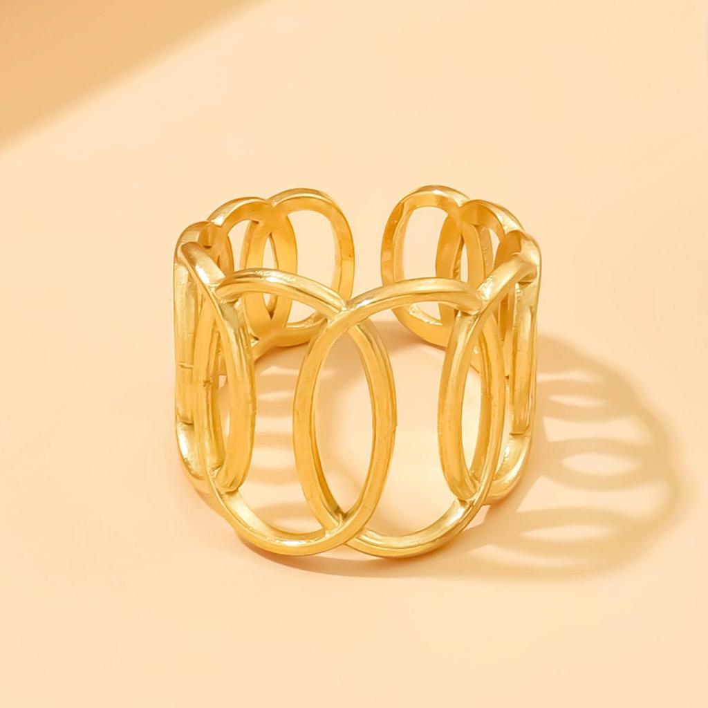 Gold Vacuum-Plated Geometric Stainless Steel Ring for Women - Titanium Colorfast Jewelry