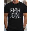 Fish Graphic Print Cotton T-Shirt, Men'S Casual Short Sleeve Summer T-Shirt