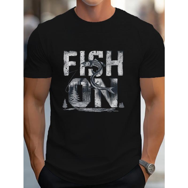 Fish Graphic Print Cotton T-Shirt, Men'S Casual Short Sleeve Summer T-Shirt