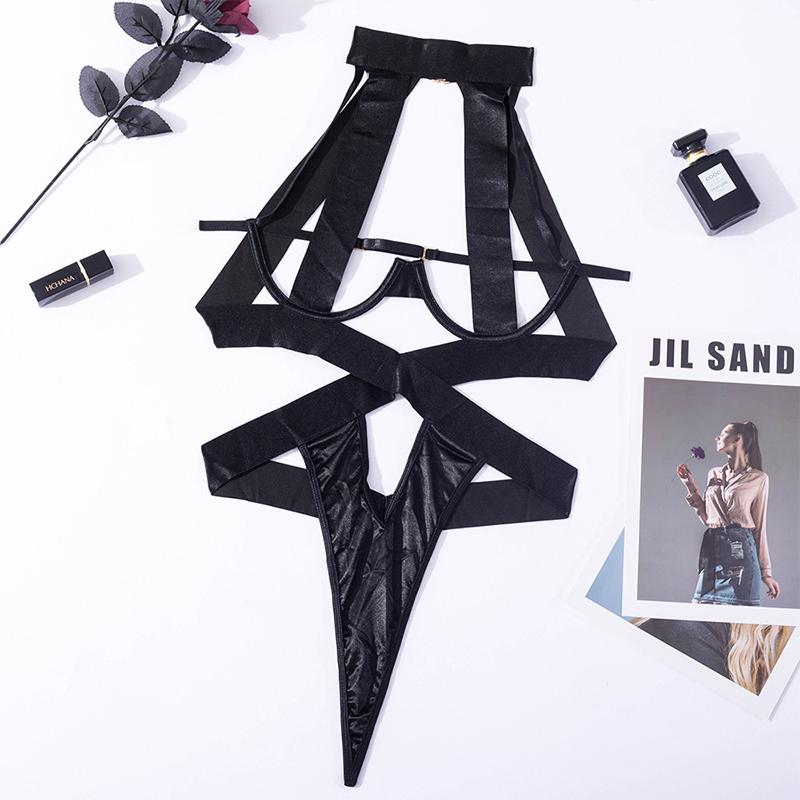 Body Lingerie Sexy a Fascia Donna Scollo a Nodo Lavorato a Maglia Costumi Erotici Nero Fondo Porno Sissy Vestito Baby Doll Ultra Hot Sensuale