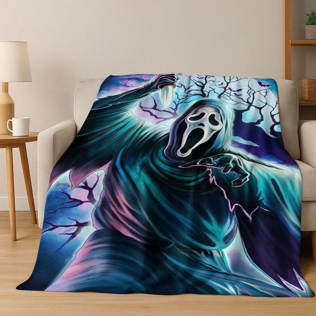 Manta de Franela de Personajes de Terror S-Grito Cara de Fantasma, Manta Suave Acogedora para Hogar Dormitorio Cama Sofá Cubierta de Picnic Regalo para Niños