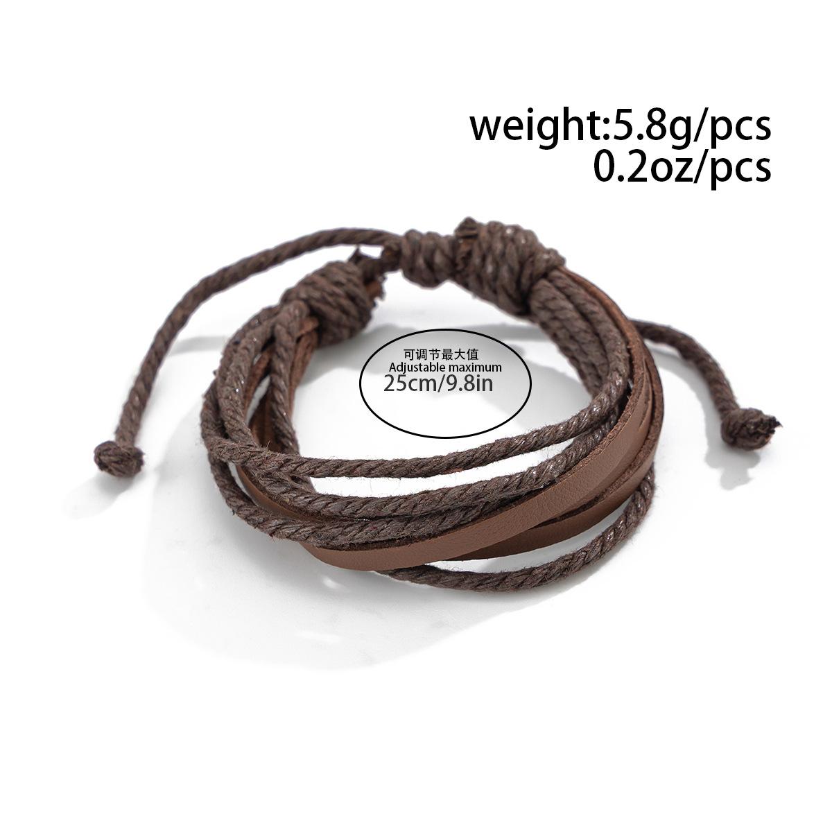 Мужской плетеный браслет из кожи и пеньковой веревки, мужской хип-хоп, нишевый, высококачественный, горячая распродажа, аксессуары для рук Brown-03047