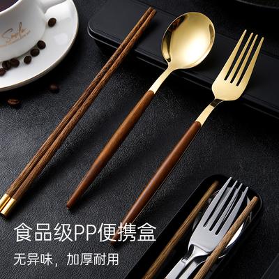 Chopsticks Spoon Set, One Chopstick Per Person, Portable Tableware, Student Storage Box, Fork, Single Wooden Chopsticks Three-piece Set