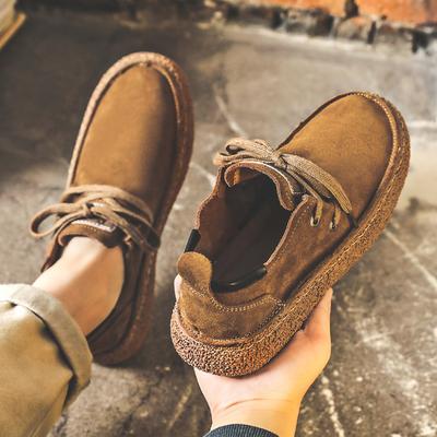 Trendy Men's Lace-up Casual Shoes Cow Suede Leather Men Comfortable Driving Flats Mens Outdoor Oxfords Shoe