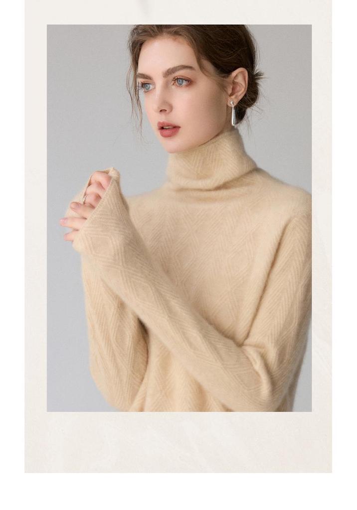 Women's Heavyweight Cable Knit Cashmere Mock Neck Sweater - Loose Pullover Base Layer for Autumn/Winter Fashion