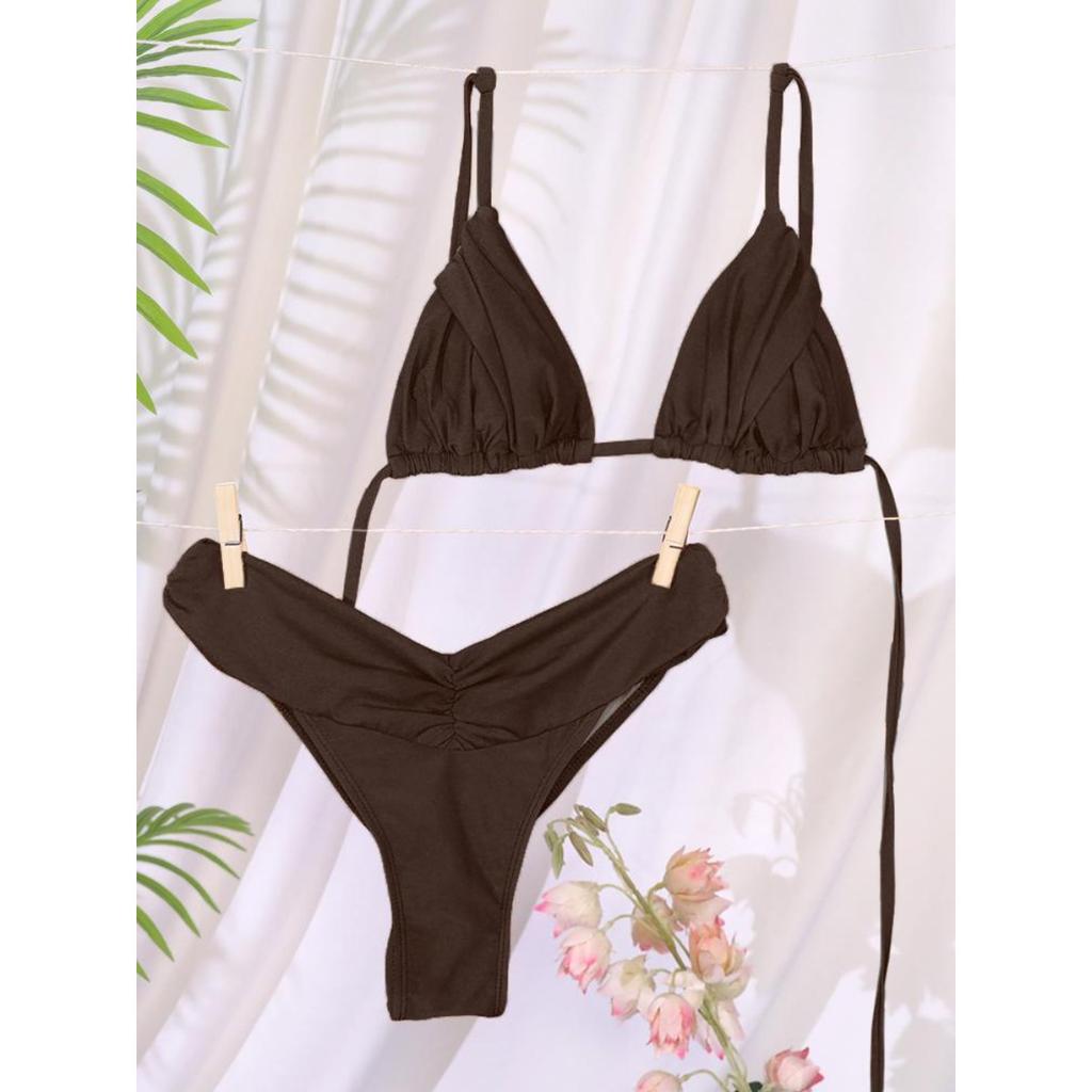 Sexy Folds Bikini Set Solid Micro Bikinis Women Swimsuit Female Triangle Swimwear Beach Wear Bathing Suit