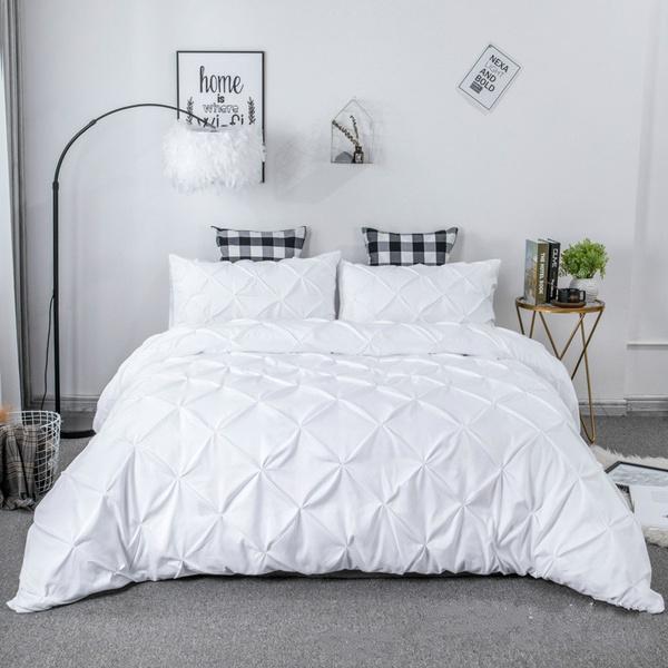 

3 предмета плиссированный пододеяльник с застежкой-молнией, пододеяльник из 100% микрофибры с застежкой, роскошный и гипоаллергенный декоративный защип Single белый