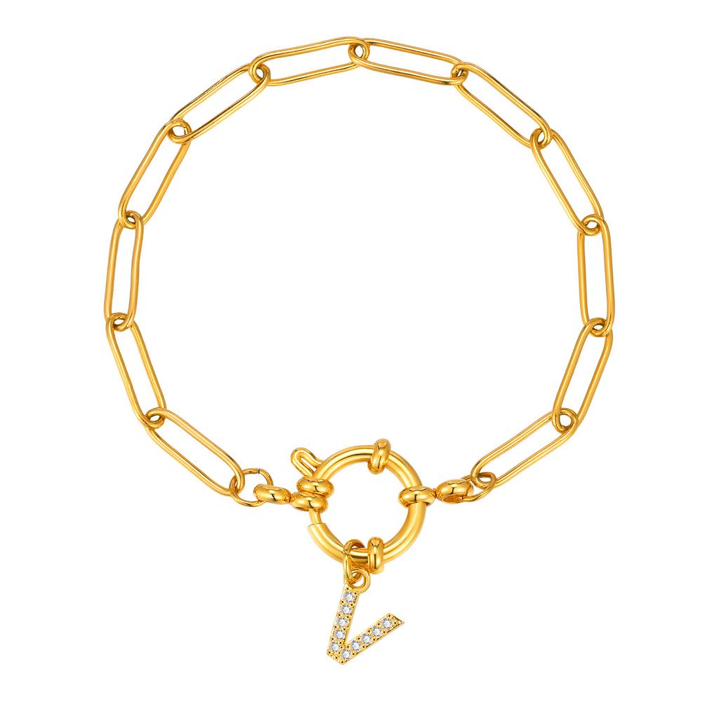 Stainless Steel 18K Gold Fashion Small Square Chain Bubble Buckle Copper Material 26 Letter Bracelet Br-2167