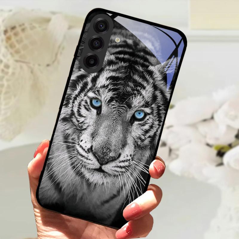 For Samsung Galaxy S25FE Case Fashion Lion Flower Tempered Glass Shockproof Bumper Cover For Galaxy S25 S 25 FE Camera Protector
