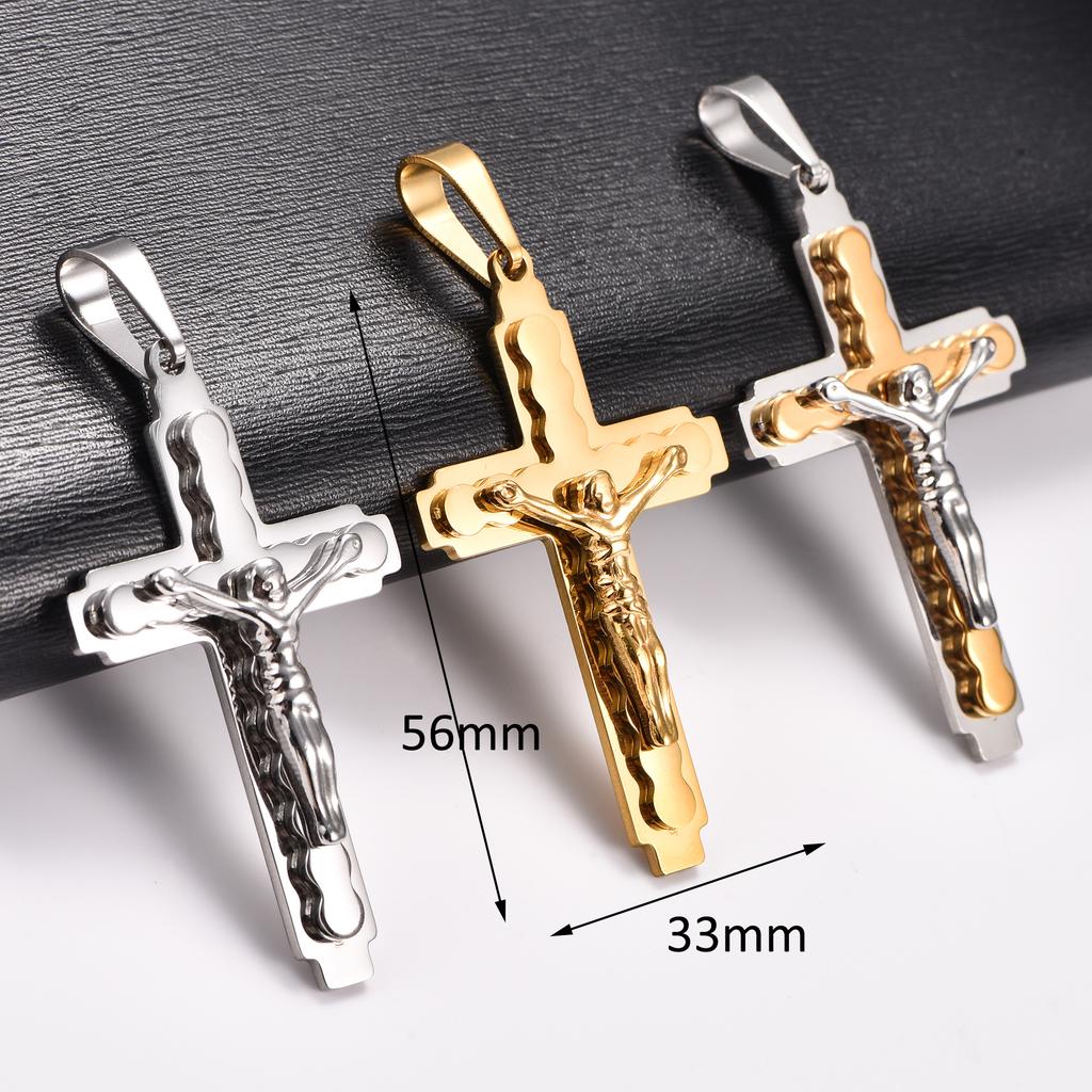 Stainless Steel Punk Jesus Crucifixion Cross Pendant Necklace for Women Men Religious Faith Prayer Charms Chain Metal Jewelry