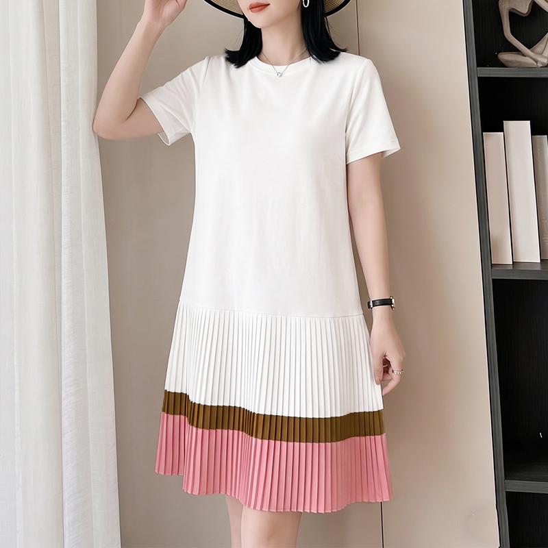 ZANZEA Vestido Casual Feminino de Verão com Gola Redonda e Manga Curta Plissado