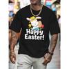 European Size Men's Easter Bunny & Egg Print Short Sleeve T-Shirt - Lightweight Breathable Round Neck Summer Top with Rabbit & Egg Pattern