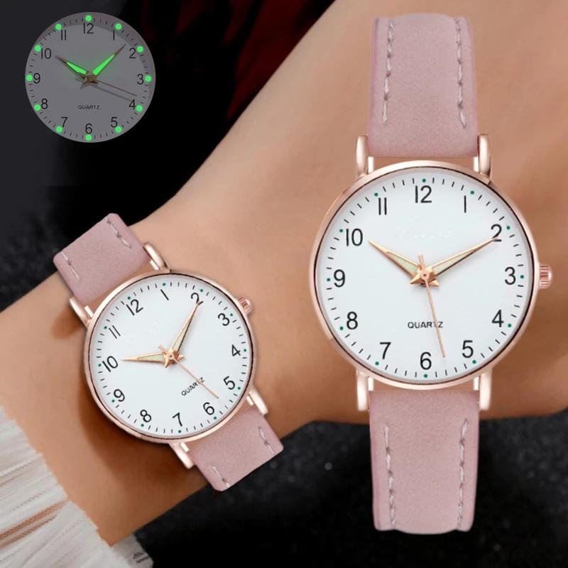 Fashionable luxurious women's analogue‑quartz wristwatch with leather strap, luminous ladies' watch