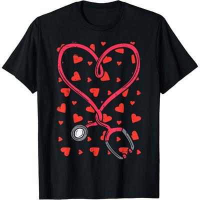 Heart Stethoscope Cute Love Scrub Top Valentines Day Nurse Cotton Men T Shirt