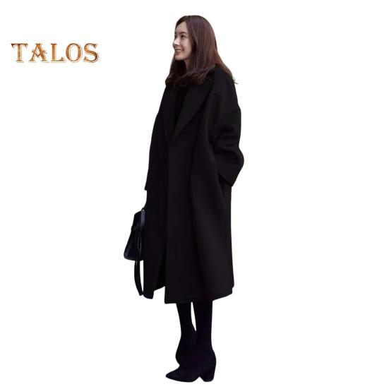 Women Woolen Jacket Turn-down Collar Solid Color Coat Mid-calf Length Thermal Long Sleeved Commuting Dating Spring Fall Winter Overcoat