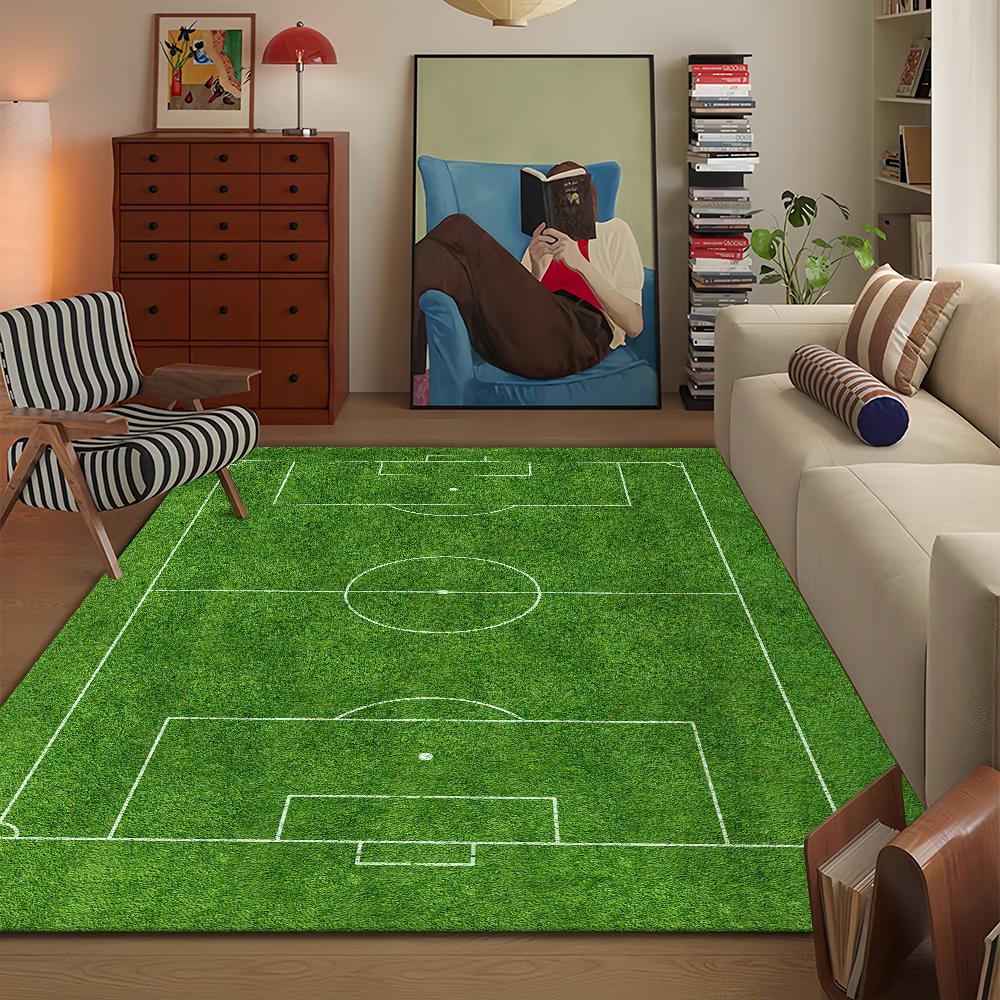Green Football Pitch Footbal Field Bath Microfiber Decorative Versatile Flannel Floor Door Mat Quick Dry Absorbent Non-slip Sole