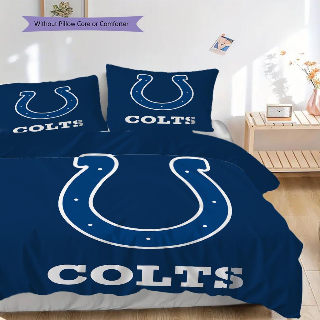 Indianapolis Colts Pattern Bedding Quilt Set Quilt Cover Pillowcase Home Decoration Birthday Gift (1 * duvet cover + 2 * pillowcase, without core)