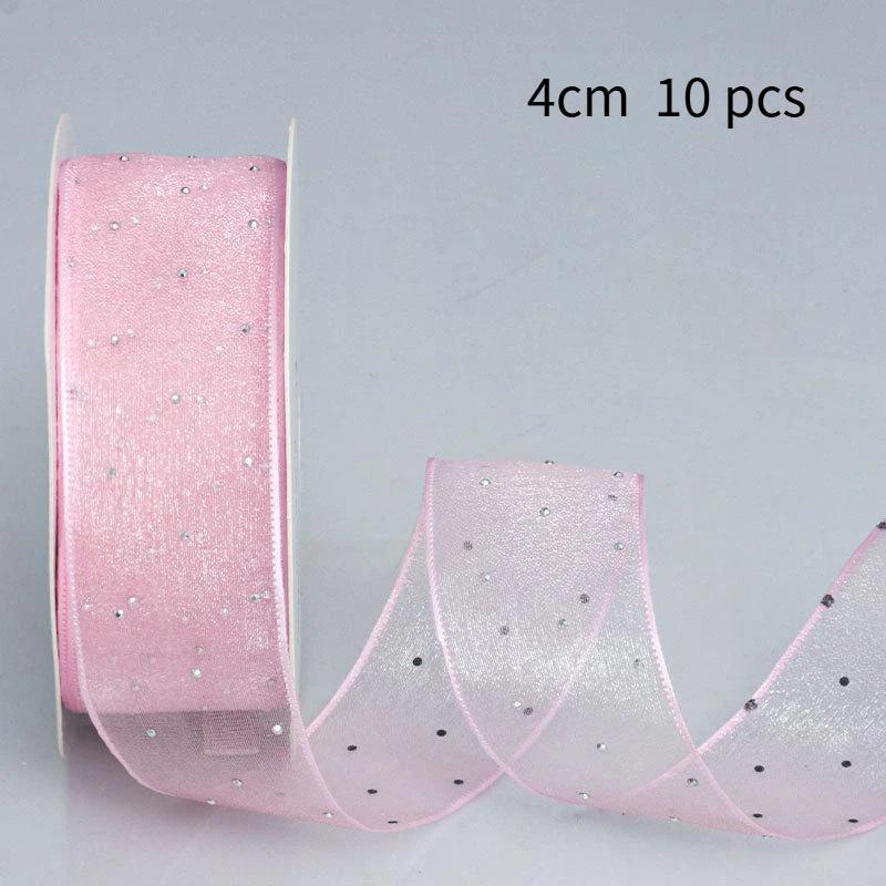 10Pcs Hotfix Crystal Organza Ribbon Trim 2.5Cm/4.0Cm 10 Yards For Handmade Bows Hair Clips Garments And Gift Boxes