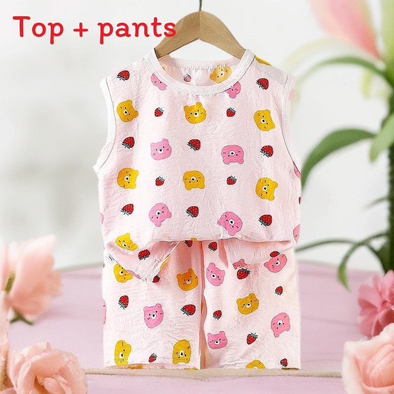 Baby Cartoon Sleeveless Vest And Shorts Summer Set For Toddler Boys And Girls