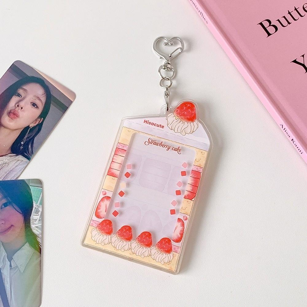 Acrylic Kpop Photocard Holder Keychain 3 Inch Cake Dessert Shape Campus Card Protective Case Transparent
