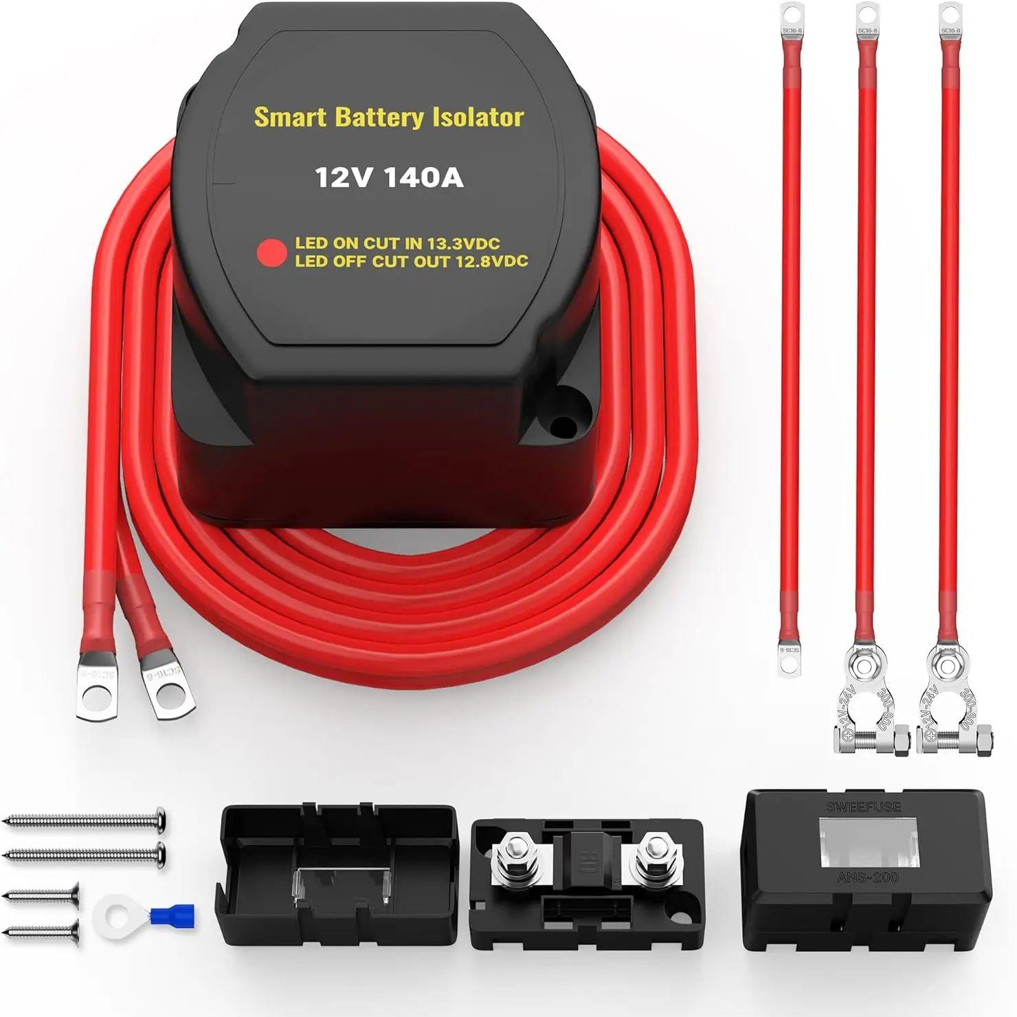 

Комплект для двойного аккумулятора 12 В 140 А, водонепроницаемое реле с чувствительным напряжением, интеллектуальный двойной аккумуляторный изолятор для морского грузовика, квадроцикла, UTV, автофургона