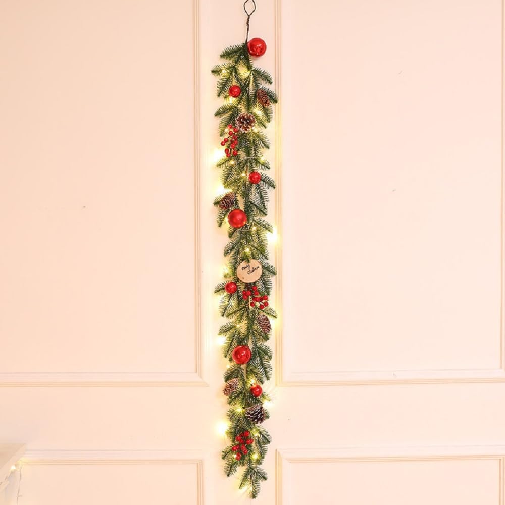 Nacyvcos Julepynt Jul med LED Jul Glitrende Te Trappefest Rattan Hage Furu Nåler Juleutstyr Lys Girlander, Kjøpesenter,