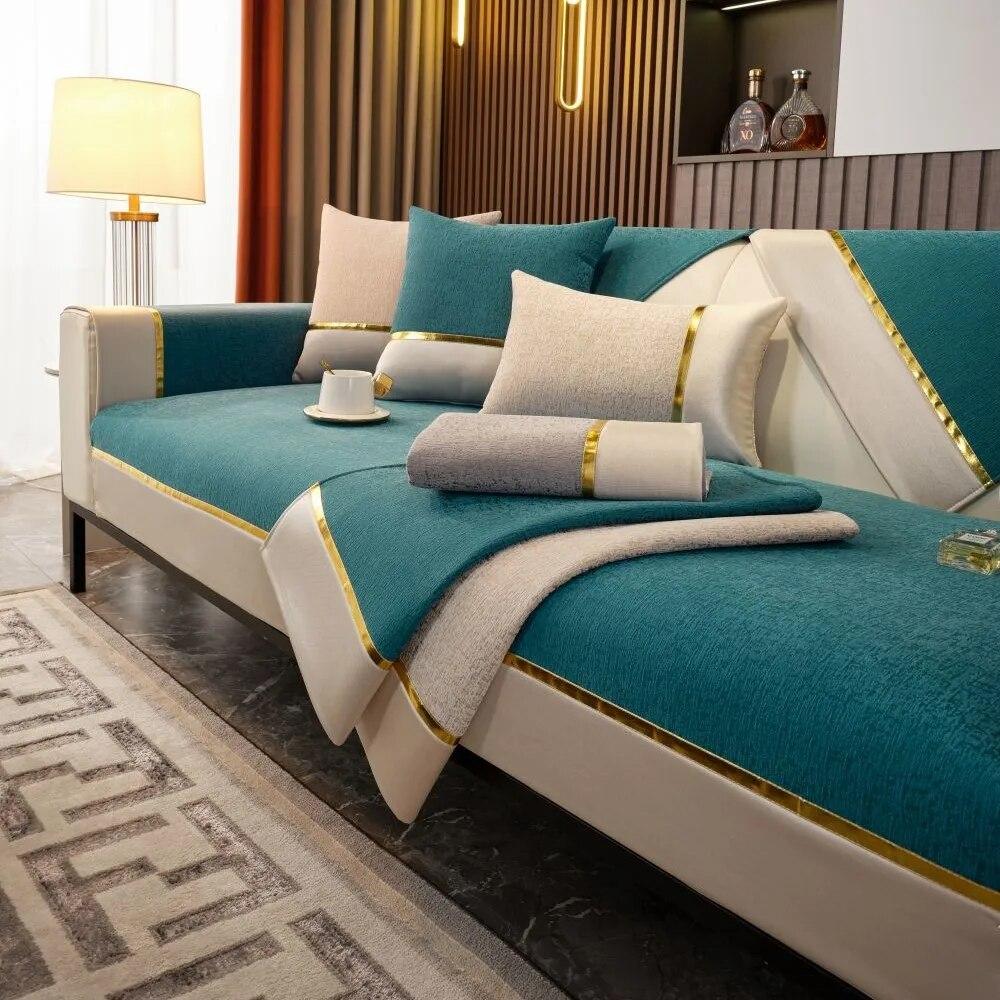 

Новый чехол для дивана с золотым краем, тканевая подушка для сиденья, бытовой современный простой нескользящий чехол для дивана, универсальный чехол для четырех сезонов 70X70cm 1pc