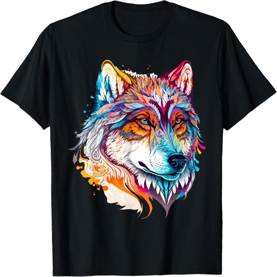 Яркая футболка с портретом волка в стиле поп-арт(1) S
