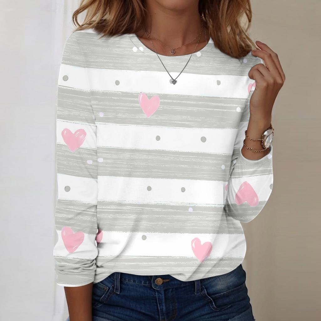 Women's Casual Long-sleeved Valentine's Day Printed Round Neck Top