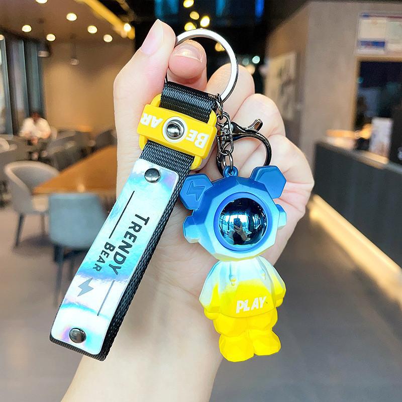 Gradient Cool Faceted Lightning Bear Keychain Pvc Car Bag Charm Gift