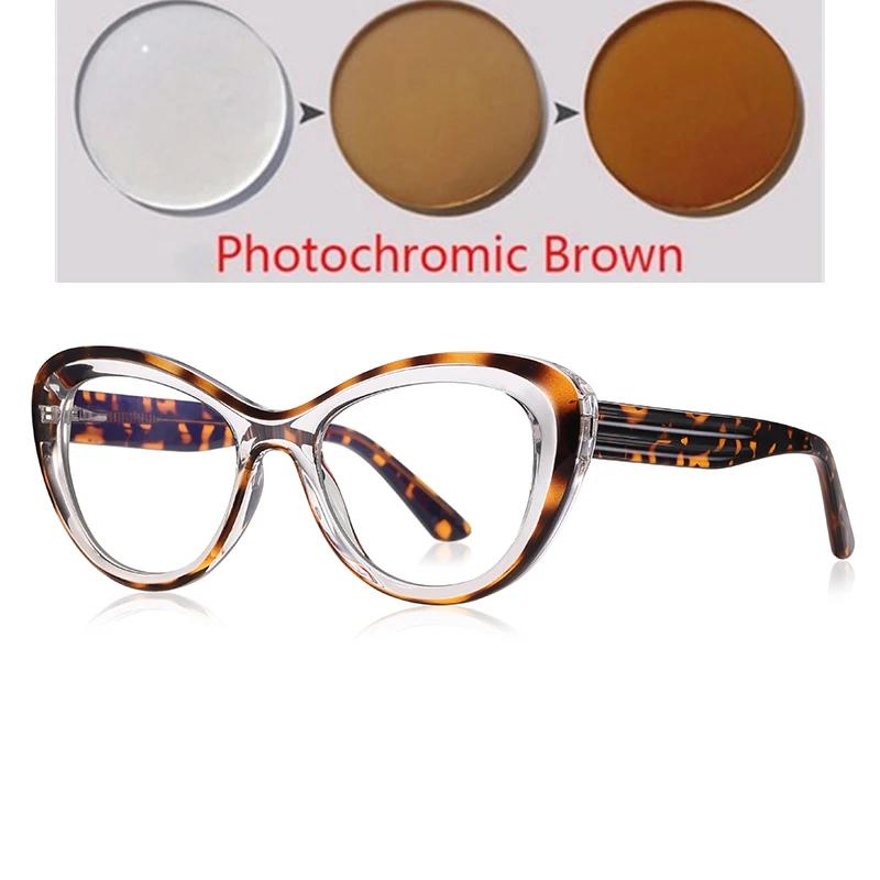 Green Pink Frame Cat Eye Myopia Glasses Woman Spring Hinge TR90 Minus Photochromic Glasses With Diopters 0 -0.5 -0.75 To -6.0