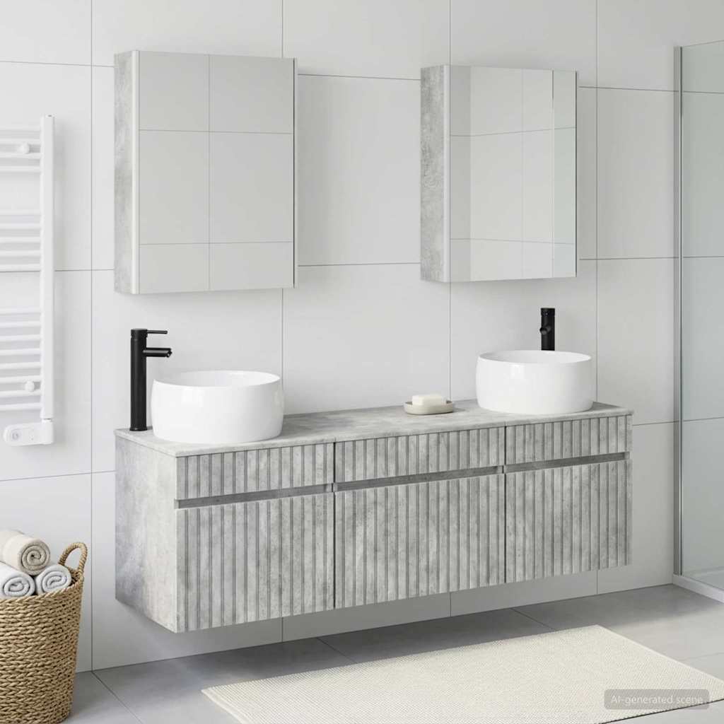 Bathroom Cabinet Set 5 Pcs Concrete Grey 53 X 15.5 X 70 Cm