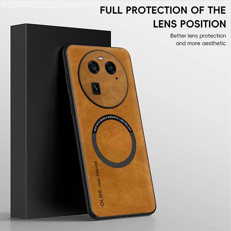 Für OPPO Find X6 X6 Pro Feine Loch Schafsleder Magnetisches TPU Weiche Kante Anti-Sturz Anti-Fingerabdruck Handyhülle