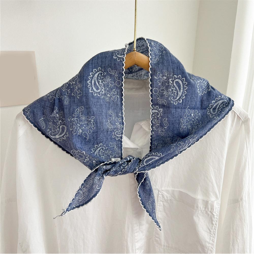 Scarf Women Cotton Linen Neck Head Scarves Headscarf Small Shawl Small Flower Thin Neckerchief Triangle Scarf Hair Scarf INS