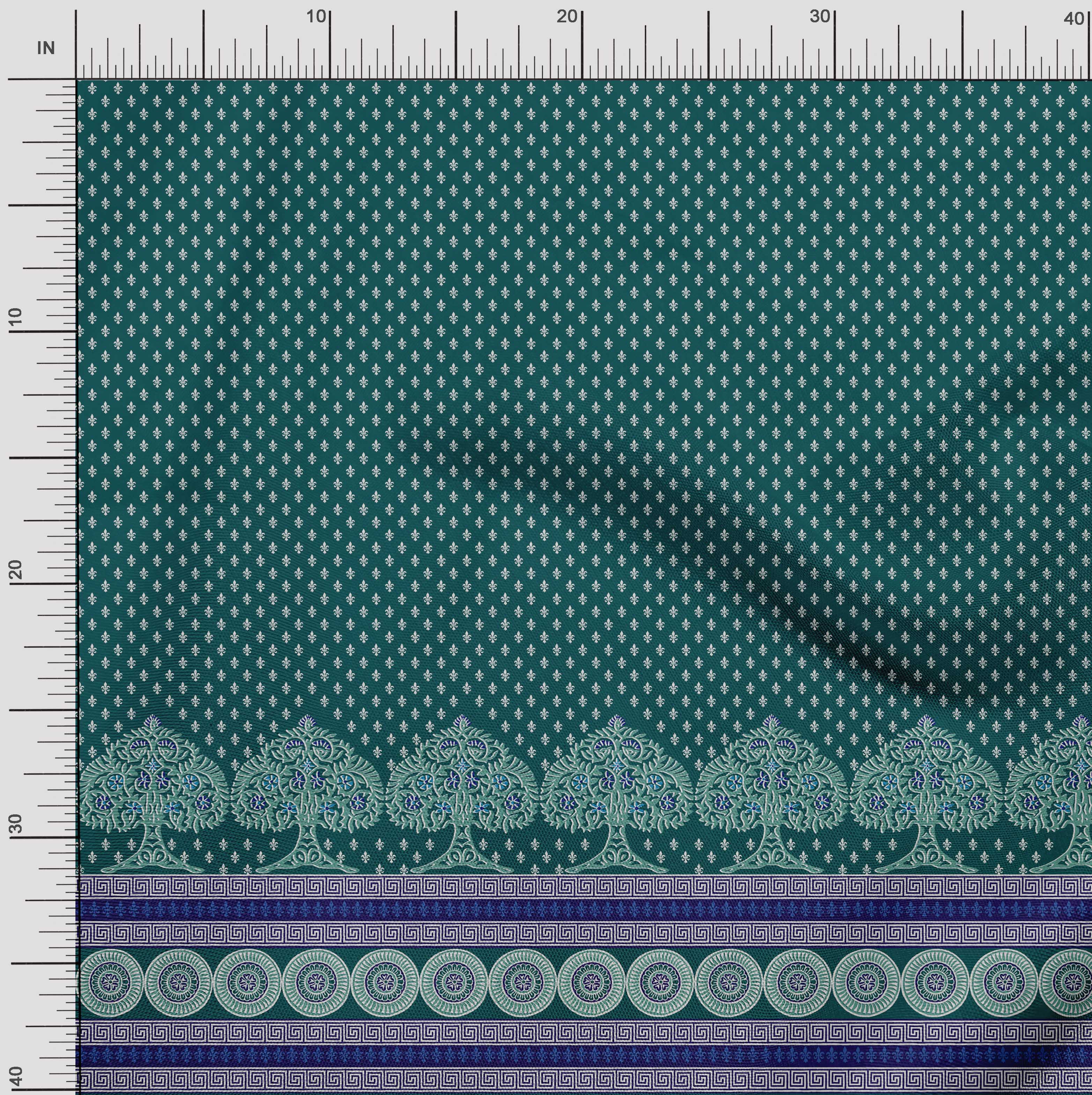 

Японська креп-атласна тканина Soimoi Damask|Тканина з принтом дерев і мандали на метр 42 дюйма 42 Inch Wide - Poly Crepe зелений